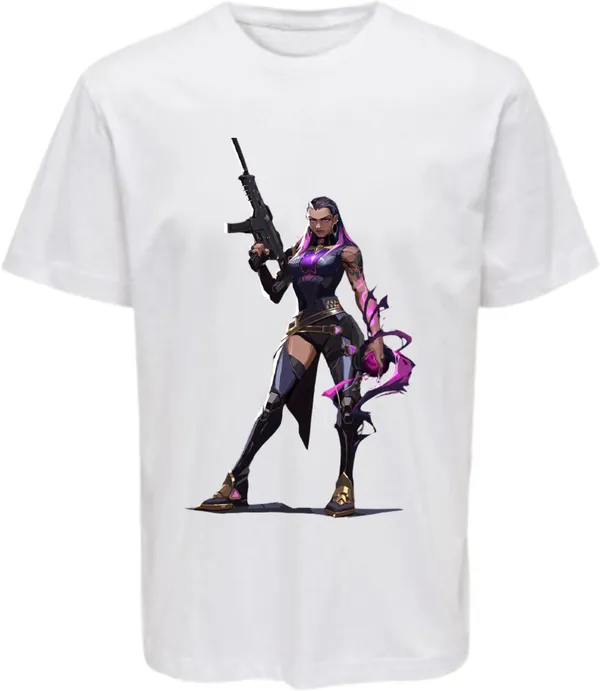 White_Polycotton_Round_Neck_Printed_T-Shirt_For_Women