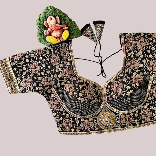 Black_Cotton_Sabyasachi_Style_Bridal_Embroidered_Stitched_Blouse_|_For_Women