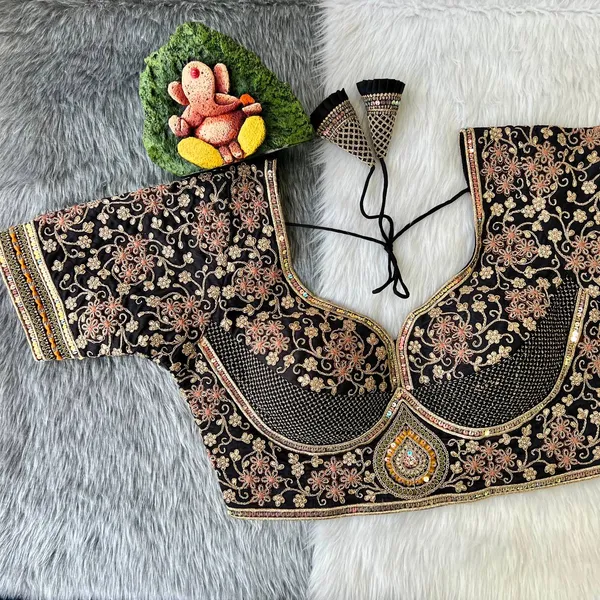 Black_Cotton_Sabyasachi_Style_Bridal_Embroidered_Stitched_Blouse_|_For_Women