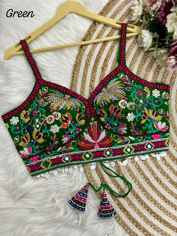 Green_Italian_Silk_Embroidered_Stitched_Blouse_|_For_Women