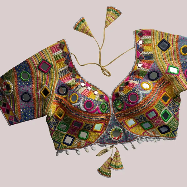 Gold_Italian_Silk_Embroidered_Stitched_Navaratri_Blouse_|_For_Women