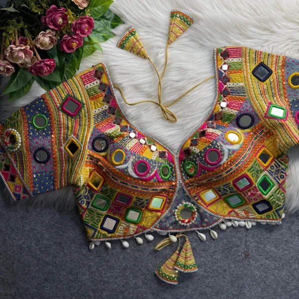 Gold_Italian_Silk_Embroidered_Stitched_Navaratri_Blouse_|_For_Women