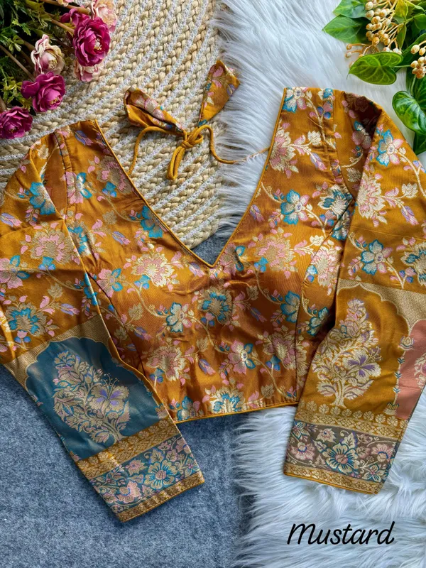 Mustard_Dola_Silk_Embroidered_Stitched_Party_Wear_Blouse_|_For_Women