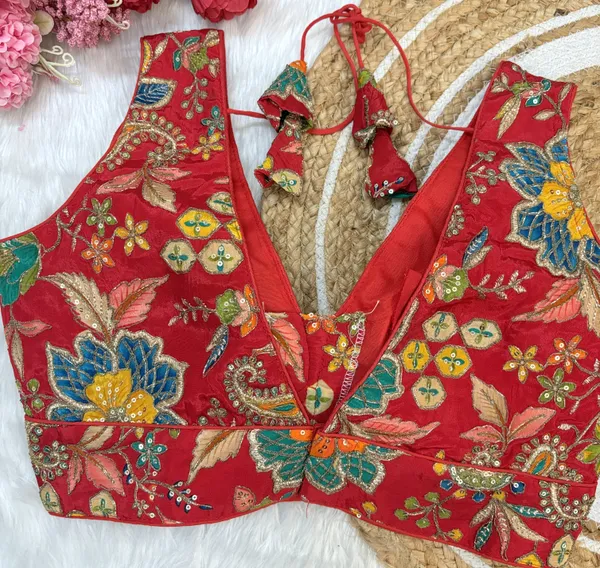 Red_Heavy_Silk_Embroidered_V_Neck_Blouse