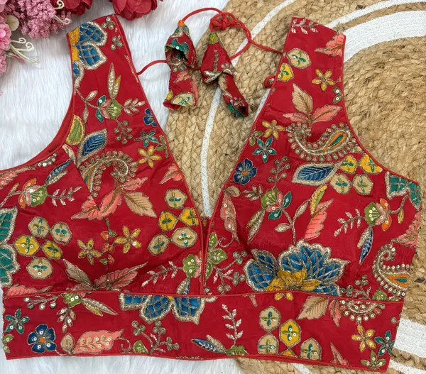 Red_Heavy_Silk_Embroidered_V_Neck_Blouse