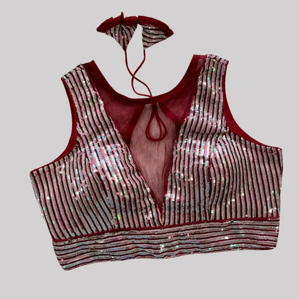 Maroon_Net_Sequin_Embroidered_Stitched_Blouse_|_For_Women