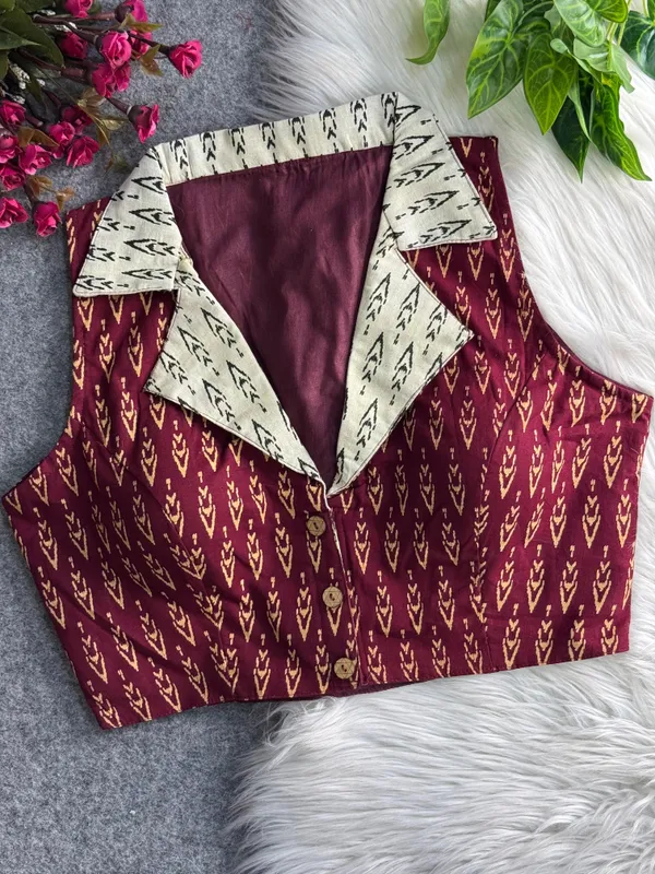 Maroon_Cotton_Ajrakh_Printed_Stitched_Blouse_|_For_Women