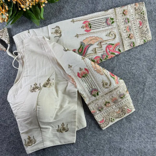 White_Cotton_Khadi_Embroidered_Stitched_Blouse_|_For_Women