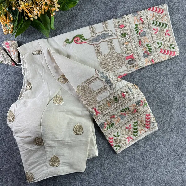 White_Cotton_Khadi_Embroidered_Stitched_Blouse_|_For_Women