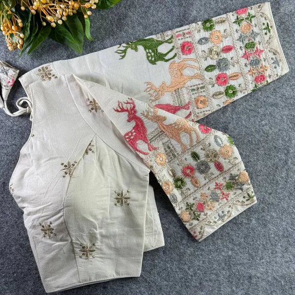 White_Cotton_Khadi_Embroidered_Stitched_Blouse_|_For_Women
