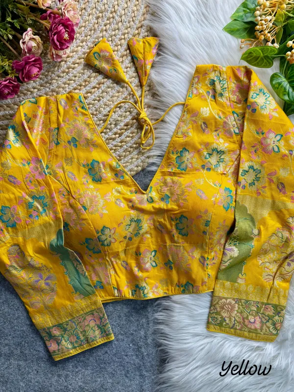 Yellow_Dola_Silk_Embroidered_Stitched_Blouse_|_For_Women