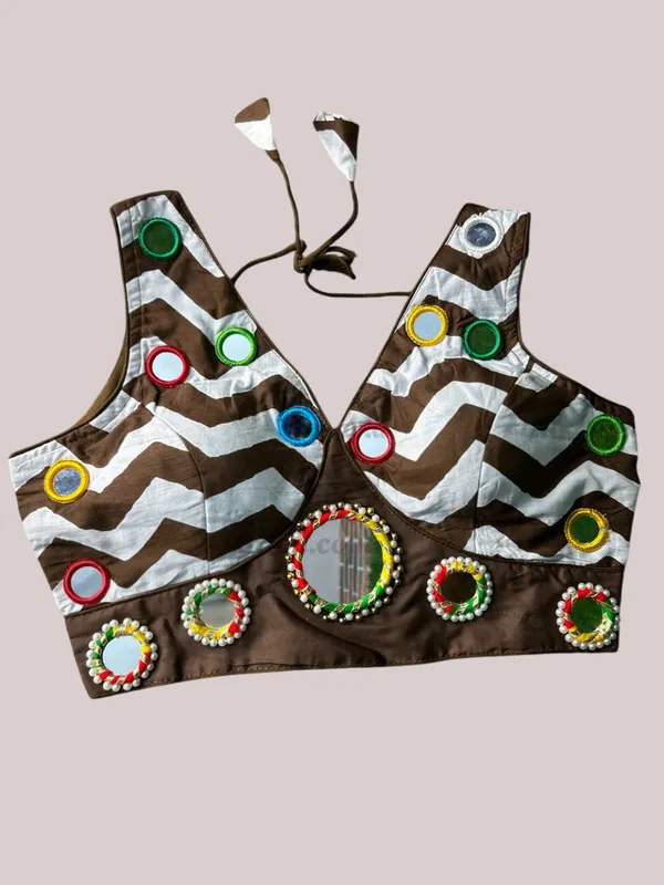 Brown_Cotton_Embroidered_Stitched_Blouse_|_For_Women