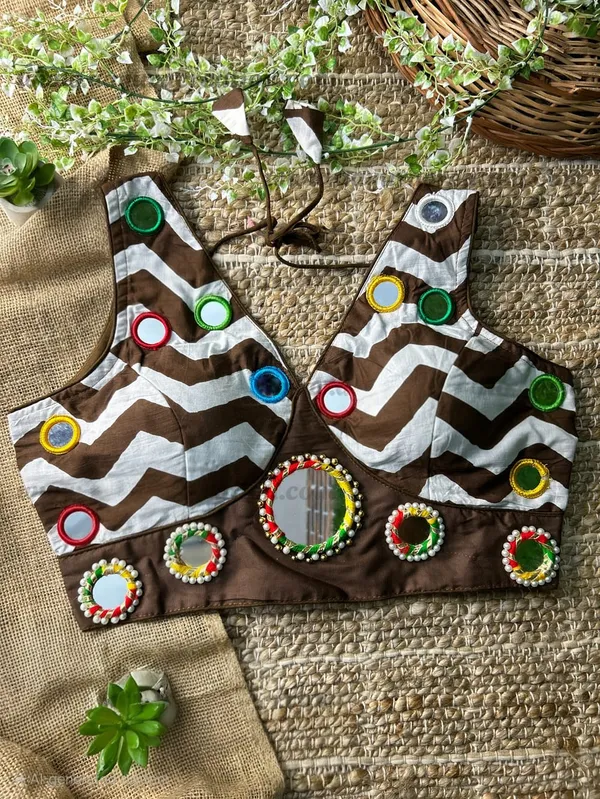 Brown_Cotton_Embroidered_Stitched_Blouse_|_For_Women