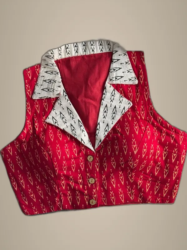 Red_Cotton_Ajrakh_Printed_Stitched_Blouse_|_For_Women