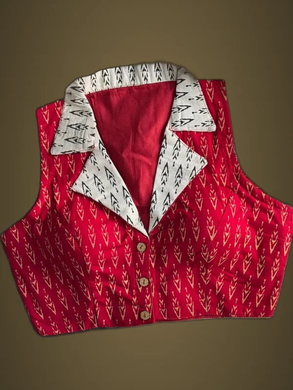 Red_Cotton_Ajrakh_Printed_Stitched_Blouse_|_For_Women