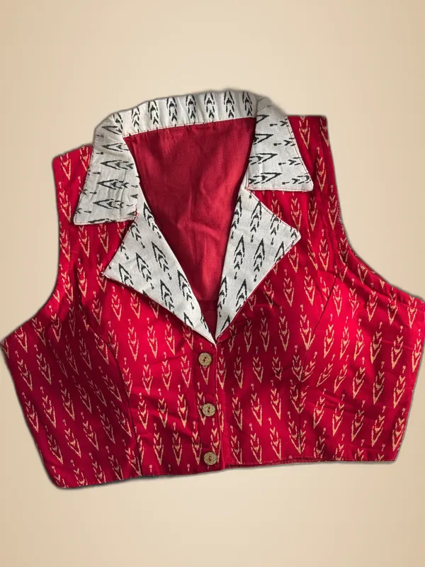 Red_Cotton_Ajrakh_Printed_Stitched_Blouse_|_For_Women
