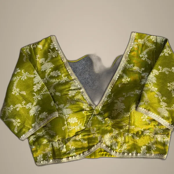 Mehendi_Green_Cosmos_Jacquard_Silk_Embroidered_Stitched_Blouse_|_For_Women