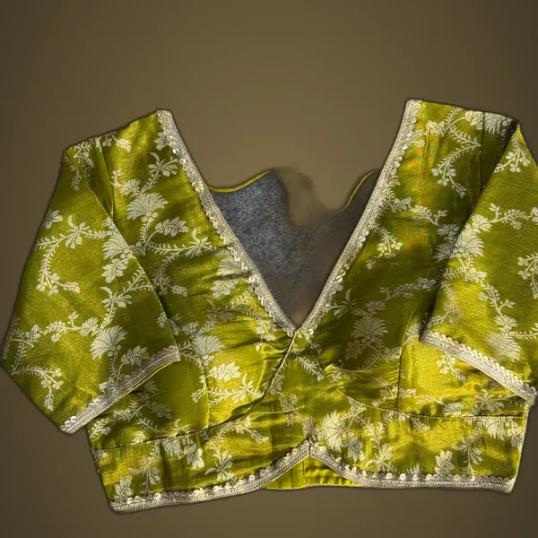 Mehendi_Green_Cosmos_Jacquard_Silk_Embroidered_Stitched_Blouse_|_For_Women