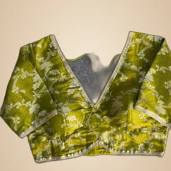 Mehendi_Green_Cosmos_Jacquard_Silk_Embroidered_Stitched_Blouse_|_For_Women