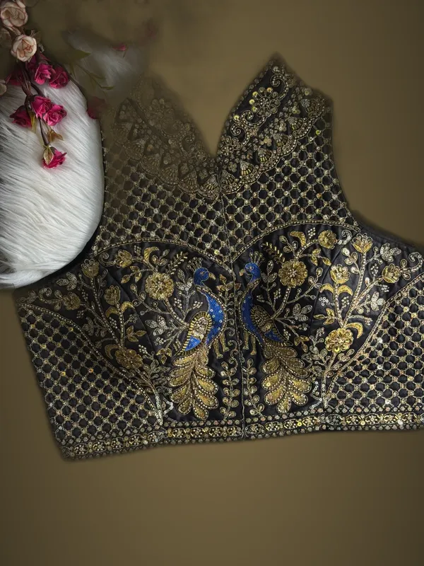 Black_Italian_Silk_Peacock_Work_Embroidered_Stitched_Blouse_|_For_Women