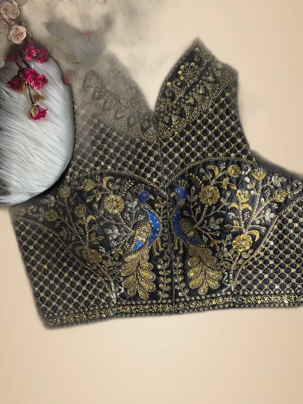 Black_Italian_Silk_Peacock_Work_Embroidered_Stitched_Blouse_|_For_Women