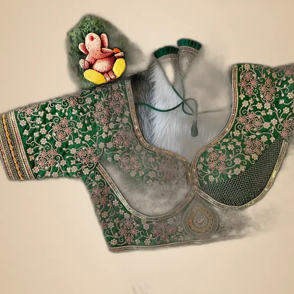 Green_Cotton_Embroidered_Stitched_Blouse_|_For_Women