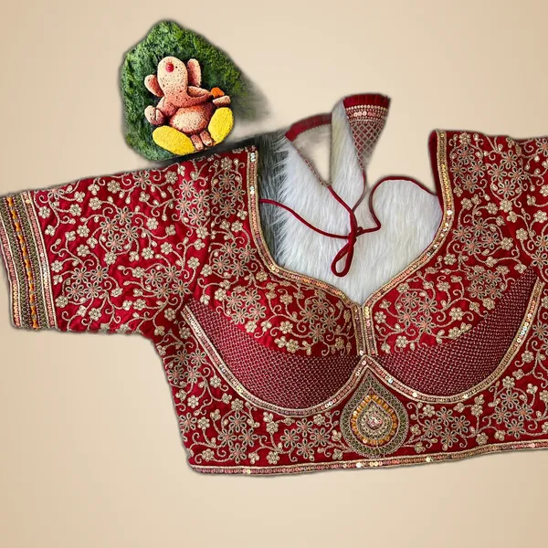 Maroon_Cotton_Embroidered_Stitched_Blouse_|_For_Women