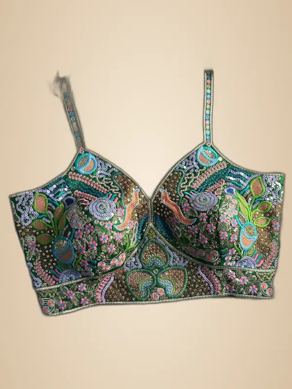 Green_Italian_Silk_Spaghetti_Style_Embroidered_Stitched_Blouse_|_For_Women
