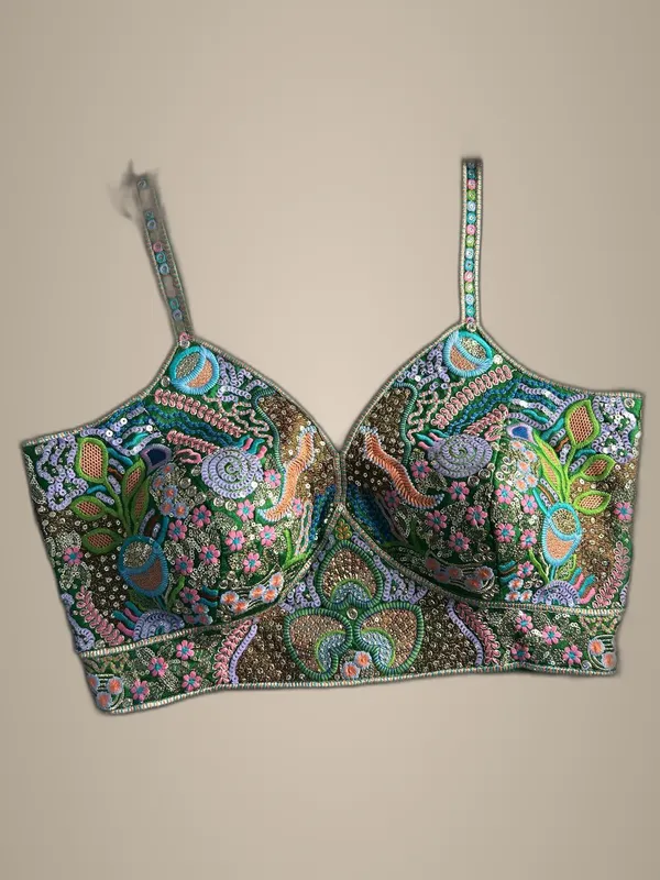 Green_Italian_Silk_Spaghetti_Style_Embroidered_Stitched_Blouse_|_For_Women