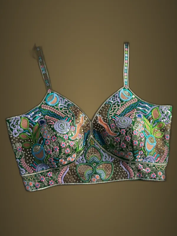 Green_Italian_Silk_Spaghetti_Style_Embroidered_Stitched_Blouse_|_For_Women