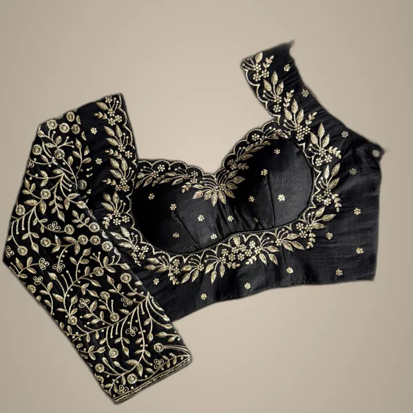Black_Vichitra_Silk_Full_Sleeves_Stitched_Bridal_Blouse_|_For_Women