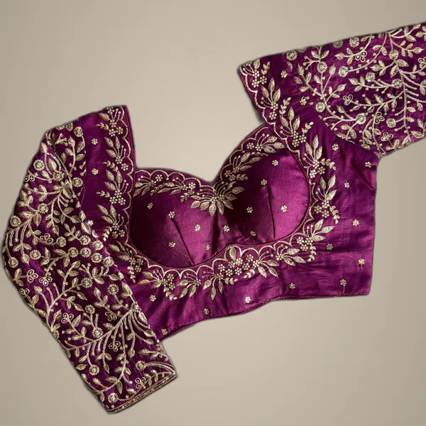 Wine_Vichitra_Silk_Bridal_Embroidered_Stitched_Blouse_|_For_Women