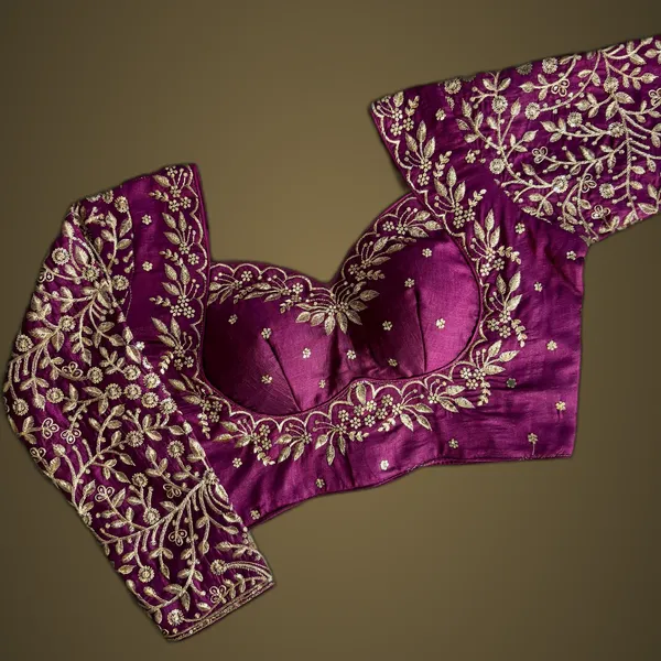 Wine_Vichitra_Silk_Bridal_Embroidered_Stitched_Blouse_|_For_Women