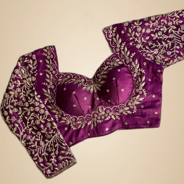 Wine_Vichitra_Silk_Bridal_Embroidered_Stitched_Blouse_|_For_Women