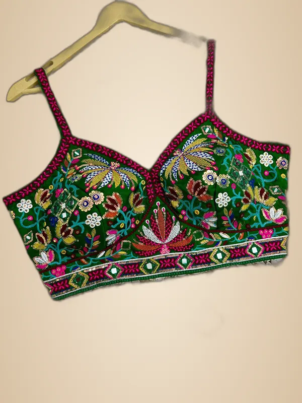 Green_Italian_Silk_Embroidered_Stitched_Blouse_|_For_Women