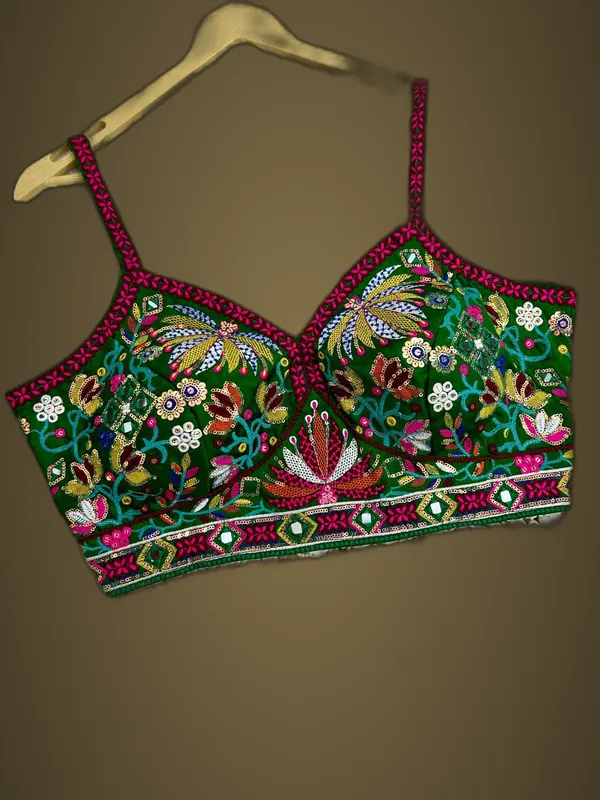 Green_Italian_Silk_Embroidered_Stitched_Blouse_|_For_Women