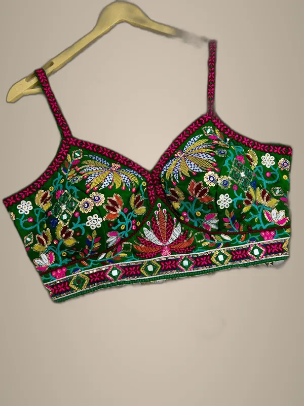 Green_Italian_Silk_Embroidered_Stitched_Blouse_|_For_Women
