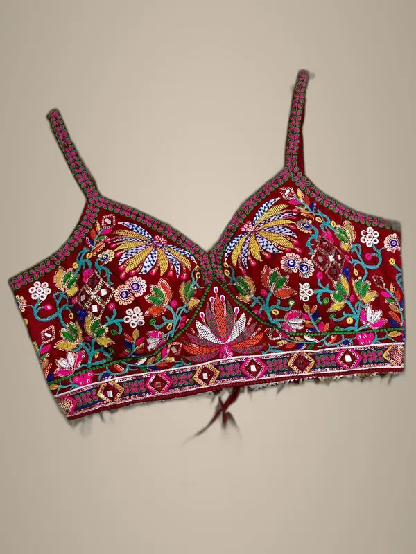 Maroon_Italian_Silk_Embroidered_Stitched_Blouse_|_For_Women