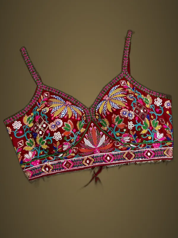 Maroon_Italian_Silk_Embroidered_Stitched_Blouse_|_For_Women