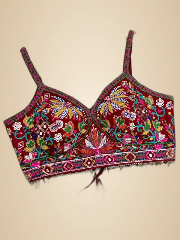 Maroon_Italian_Silk_Embroidered_Stitched_Blouse_|_For_Women