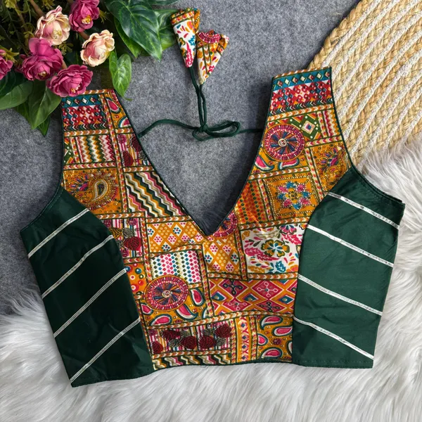 Green_Rayon_Cotton_Traditional_Print_And_Gotta_Work_Blouse