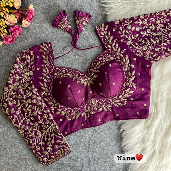 Wine_Vichitra_Silk_Bridal_Embroidered_Stitched_Blouse_|_For_Women