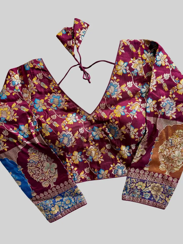 Wine_Dola_Silk_Embroidered_Stitched_Blouse_|_For_Women