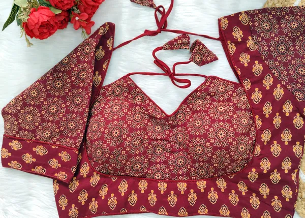Maroon_Pure_Cotton_Ajrakh_Printed_Halter_Neck_Embroidered_Stitched_Blouse_|_For_Women