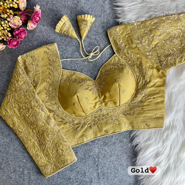 Gold_Vichitra_Silk_Embroidered_Stitched_Blouse_|_For_Women