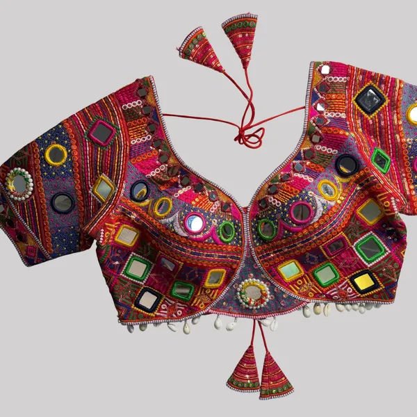 Red_Italian_Silk_Mirror_Work_Stitched_Navaratri_Blouse_|_For_Women