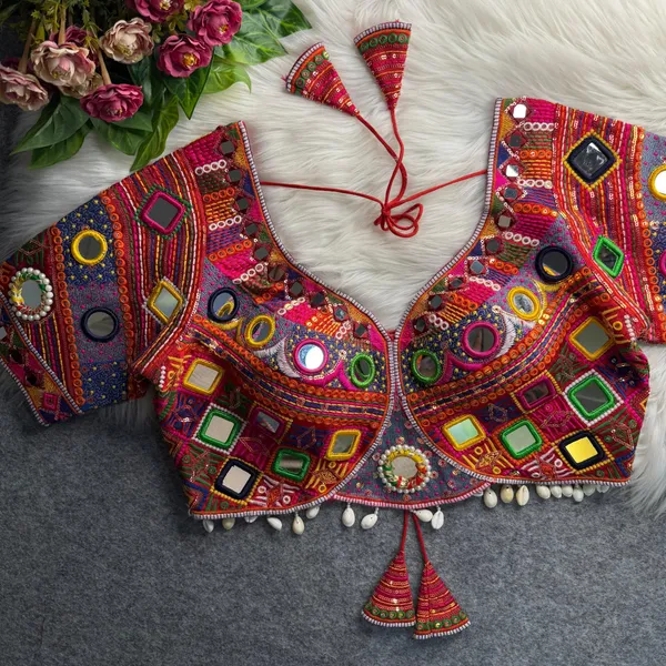 Red_Italian_Silk_Mirror_Work_Stitched_Navaratri_Blouse_|_For_Women
