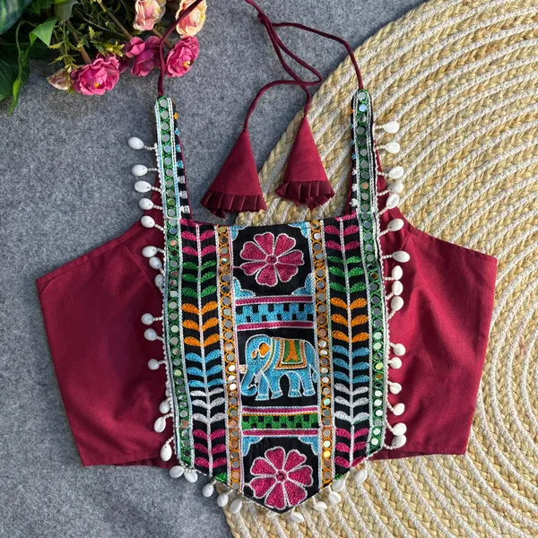 Maroon_Heavy_Embroidered_Stitched_Blouse_|_For_Women