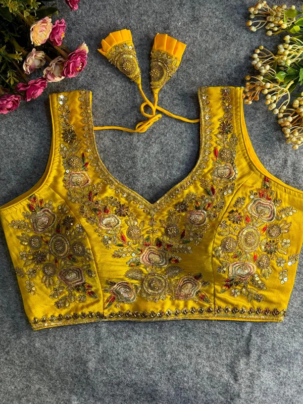 Yellow_Italian_Silk_Embroidered_Stitched_Blouse_|_For_Women