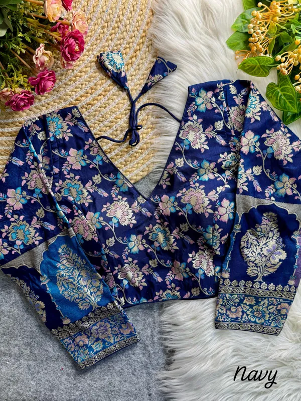 Navy_Dola_Silk_Embroidered_Stitched_Party_Wear_Blouse_|_For_Women